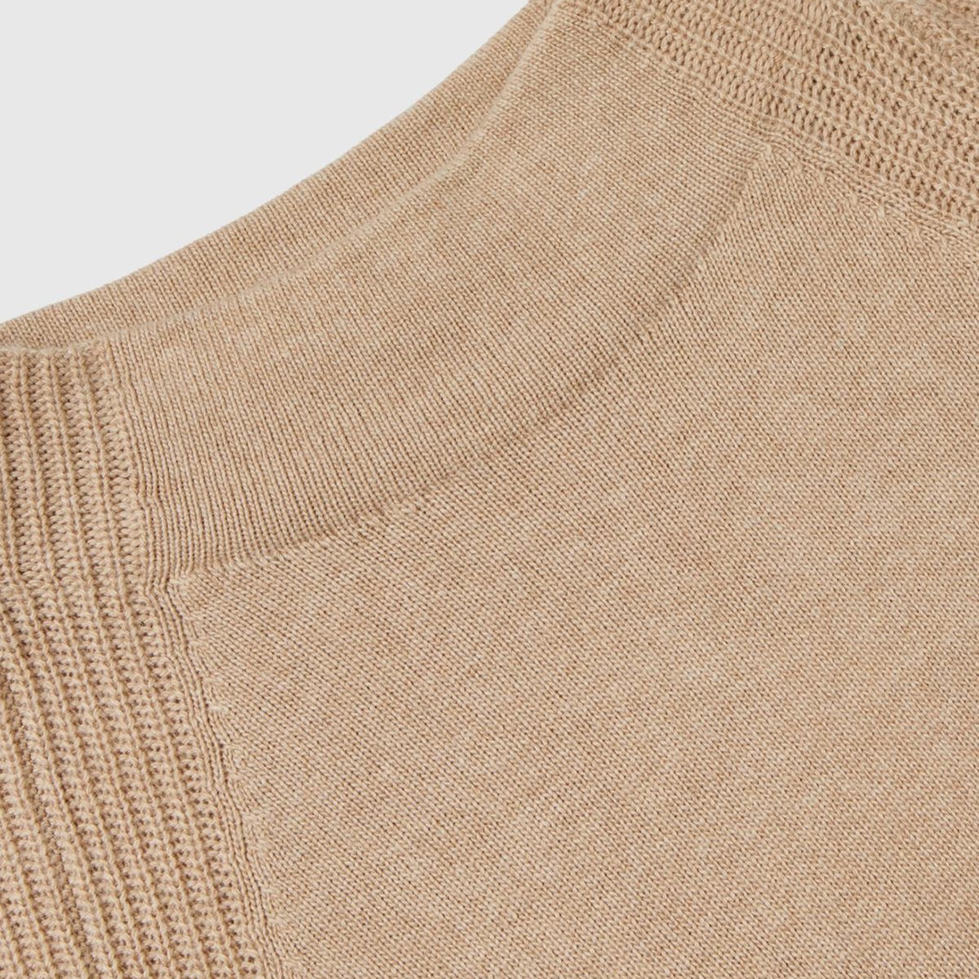 Kadın Bej Yün ve Kaşmir Karışımlı Uzun Dik Yaka Elbise