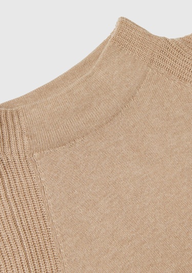  Kadın Bej Yün ve Kaşmir Karışımlı Uzun Dik Yaka Elbise