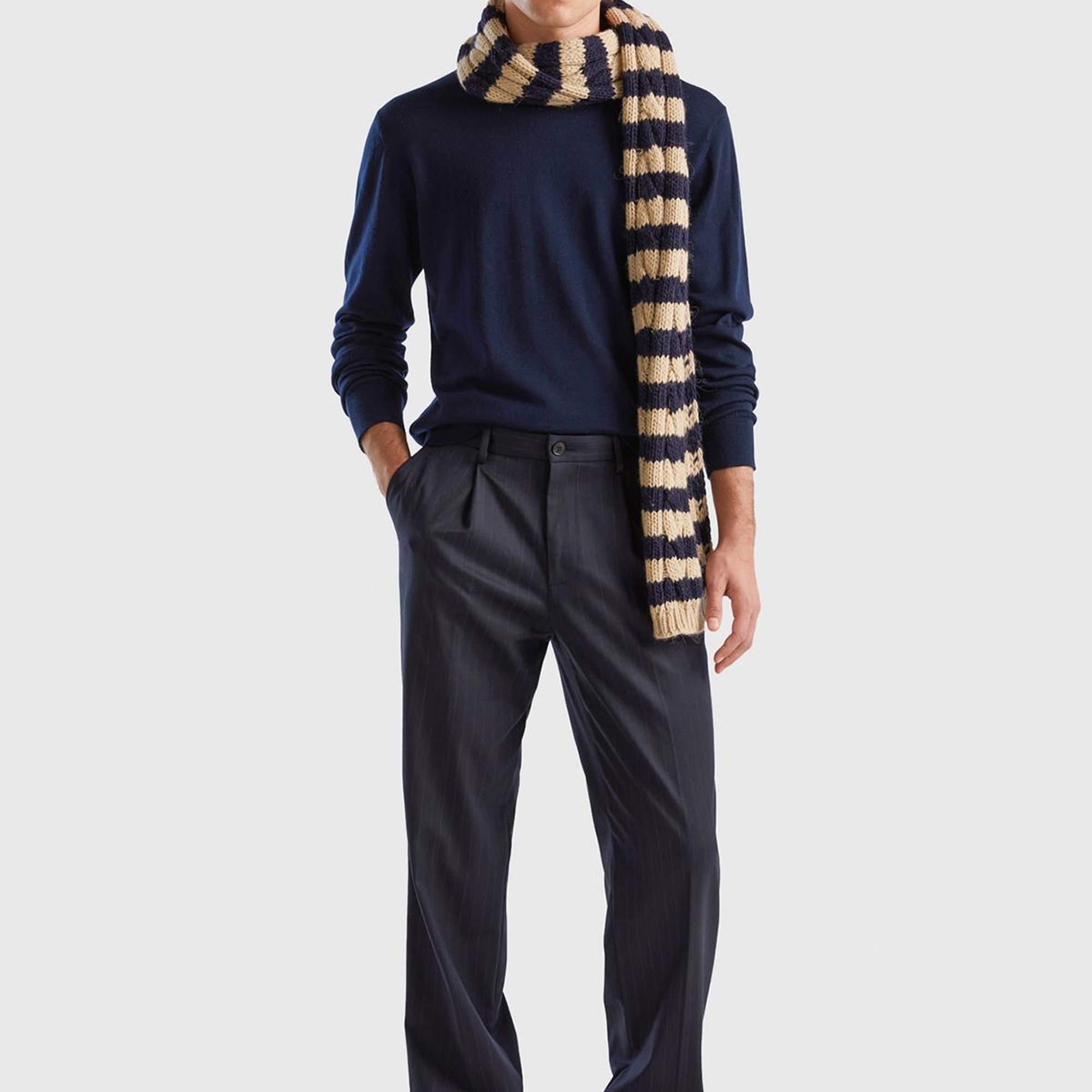 Erkek Lacivert %100 Extra Fine Merino Kazak