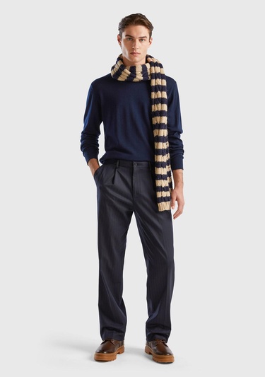  Erkek Lacivert %100 Extra Fine Merino Kazak