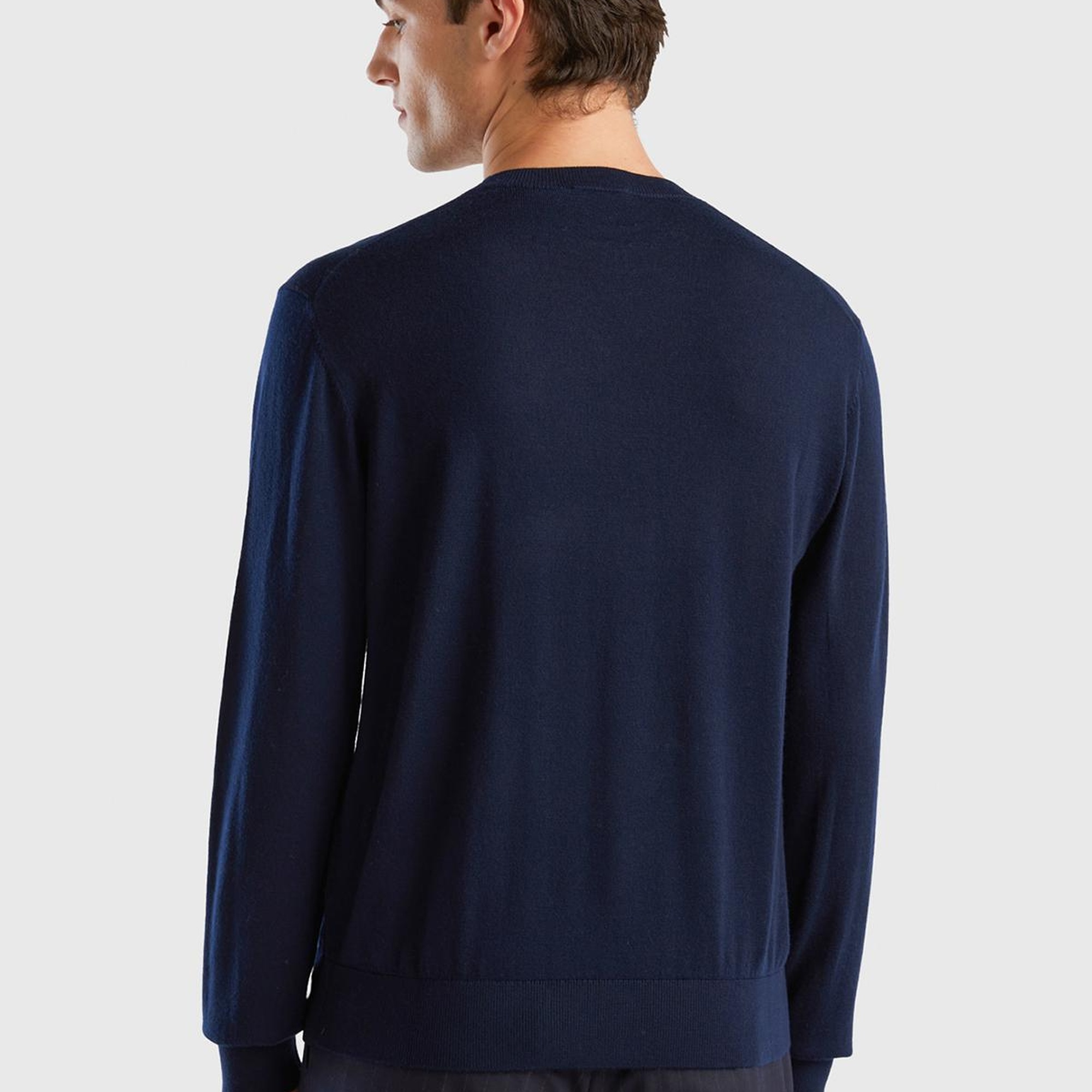 Erkek Lacivert %100 Extra Fine Merino Kazak