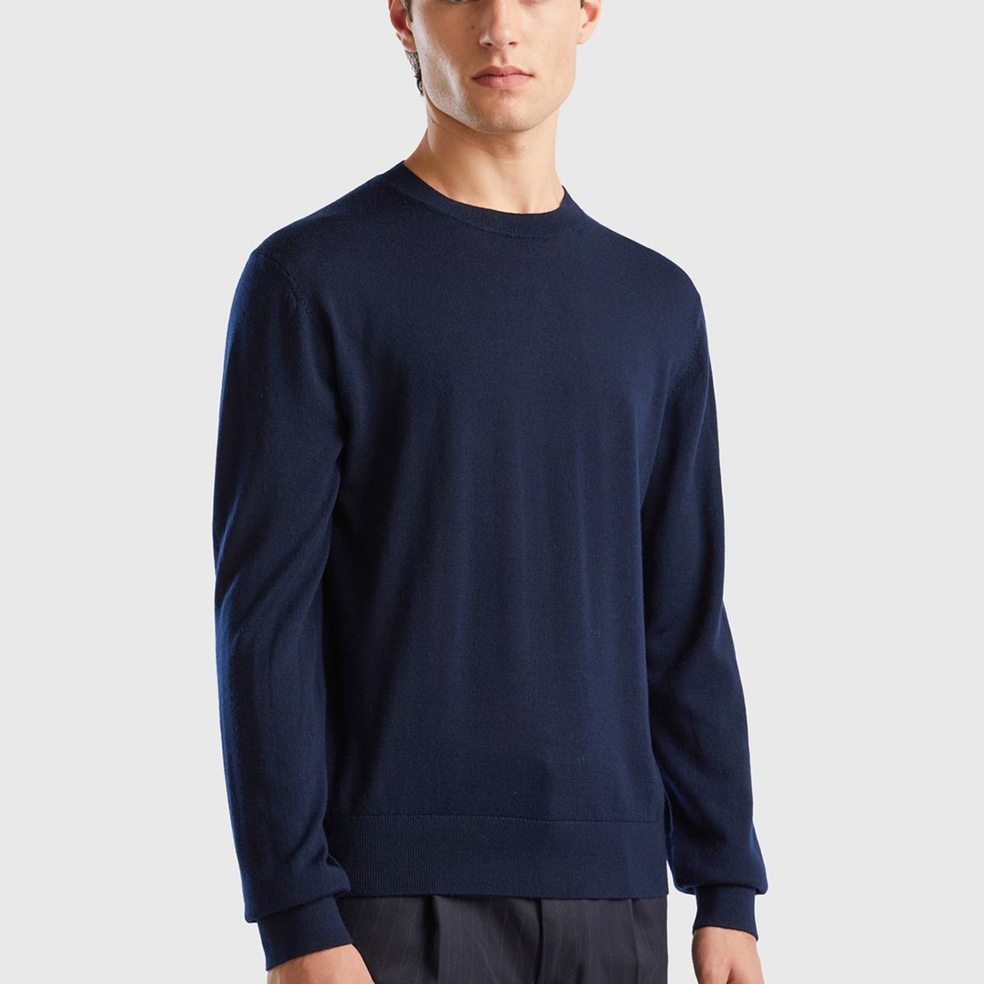 Erkek Lacivert %100 Extra Fine Merino Kazak