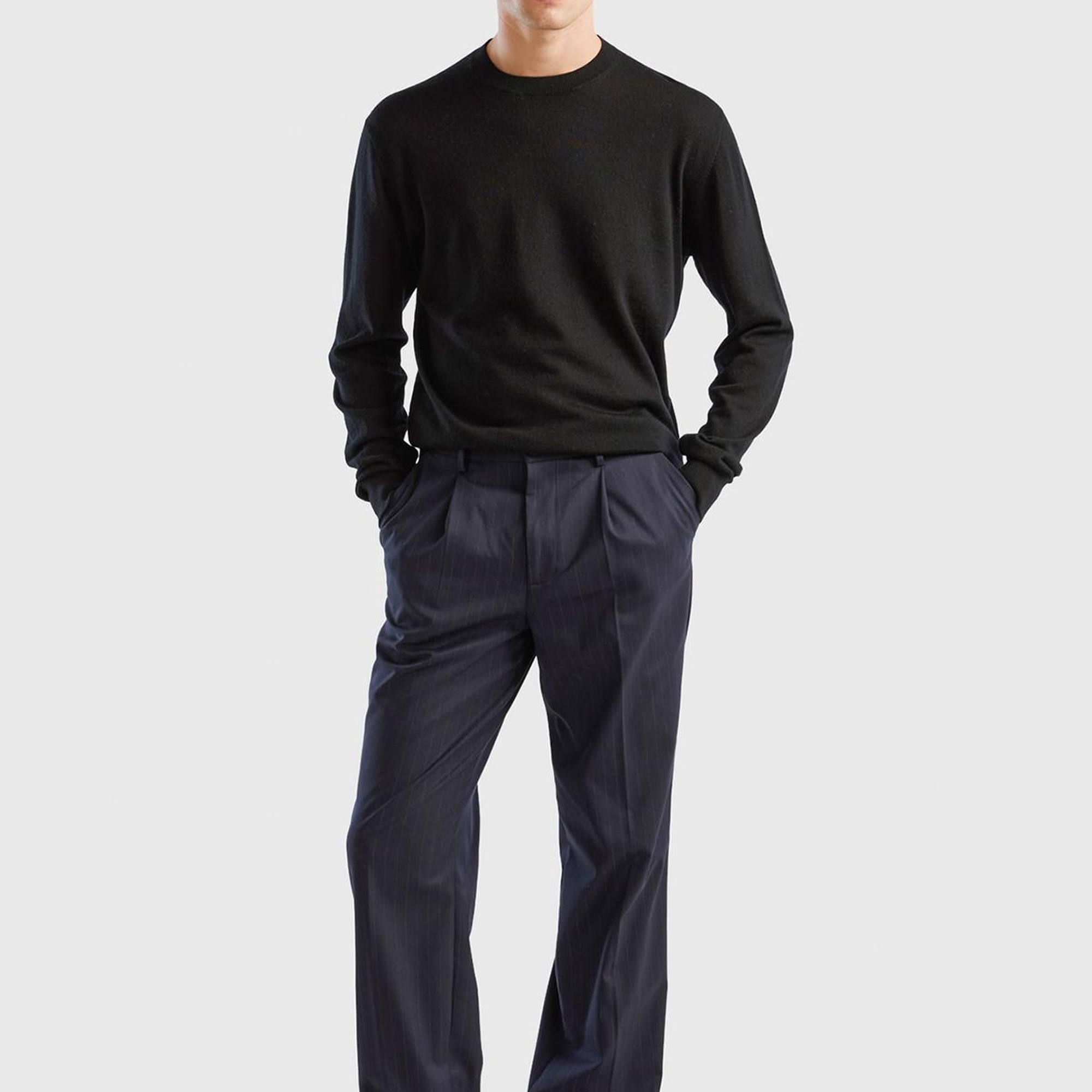 Erkek Siyah %100 Extra Fine Merino Kazak