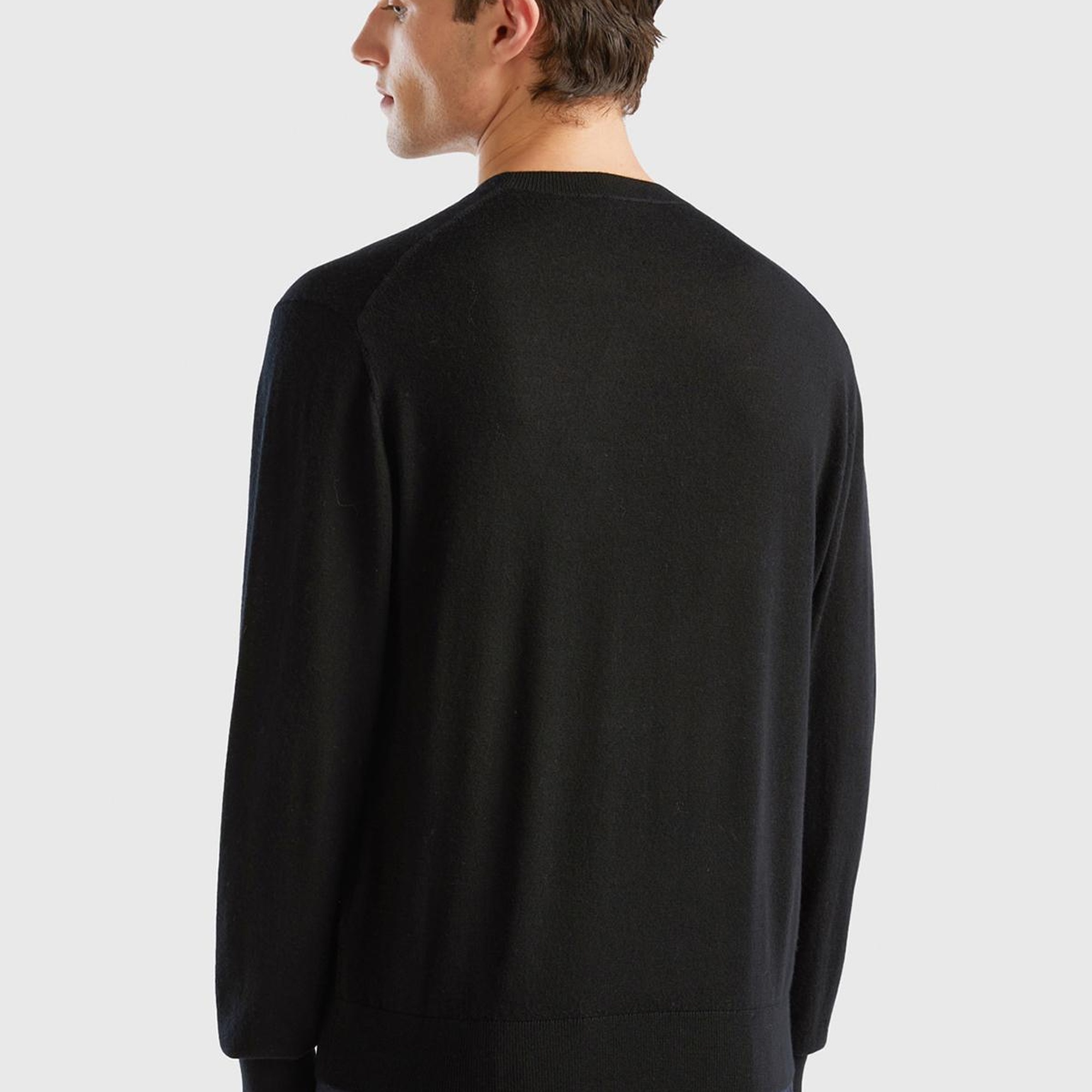 Erkek Siyah %100 Extra Fine Merino Kazak