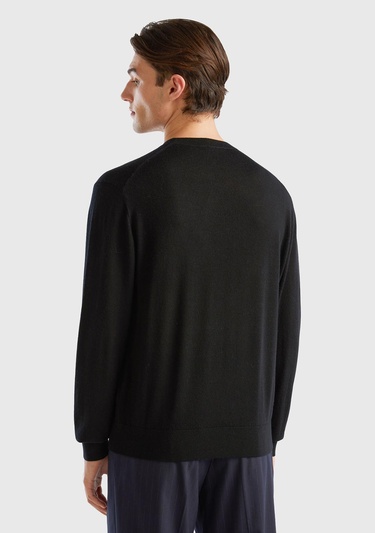  Erkek Siyah %100 Extra Fine Merino Kazak