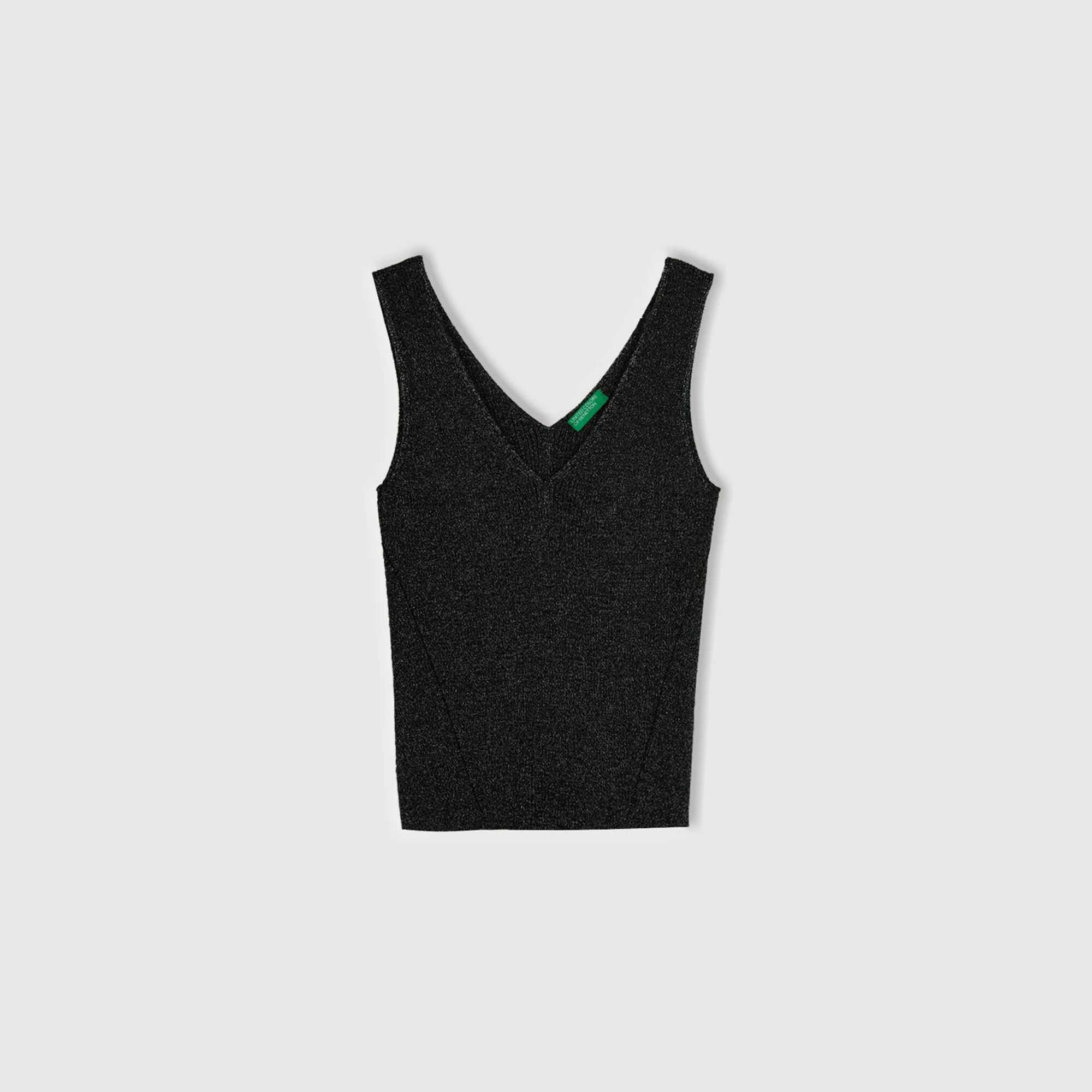 Kadın Gümüş Pamuk ve Viskoz Karışımlı Geniş Askılı Kolsuz V Yaka Üst