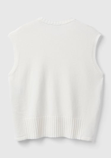  Kadın Krem Yün ve Viskoz Karışımlı Bisiklet Yaka Kolsuz Kazak