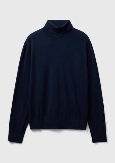  Erkek Lacivert %100 Extra Fine Merino Dik Yaka Kazak