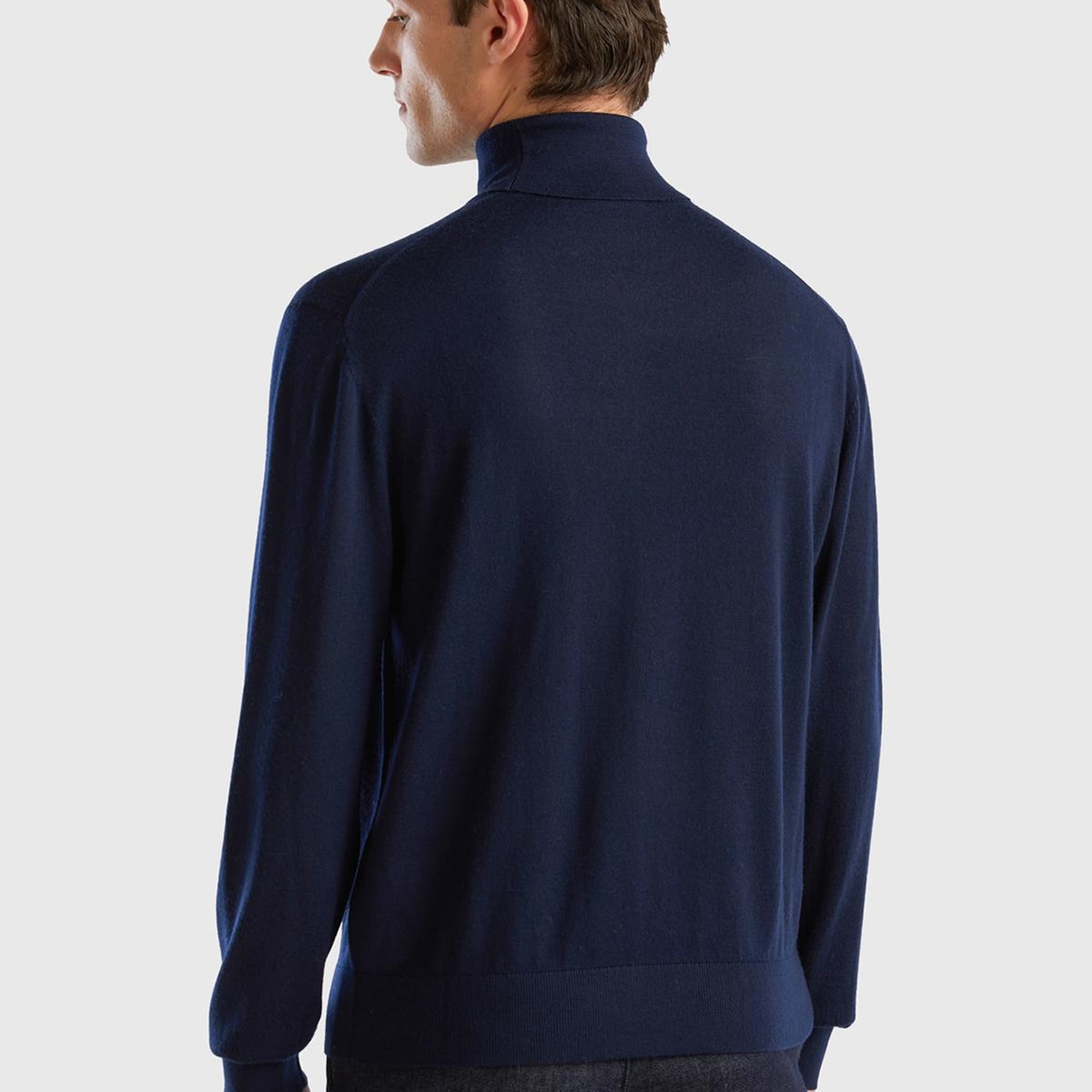 Erkek Lacivert %100 Extra Fine Merino Dik Yaka Kazak