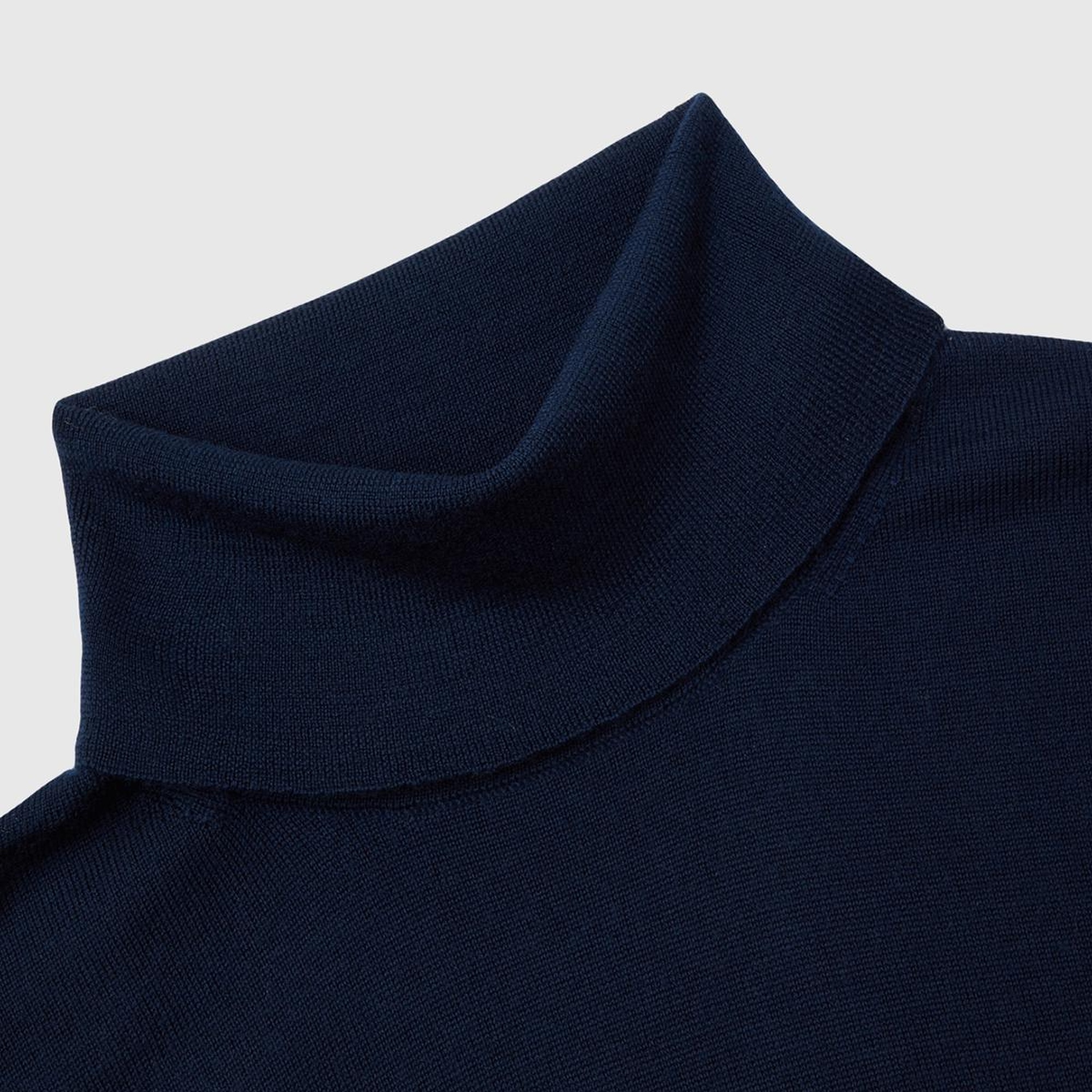 Erkek Lacivert %100 Extra Fine Merino Dik Yaka Kazak