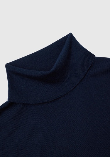  Erkek Lacivert %100 Extra Fine Merino Dik Yaka Kazak