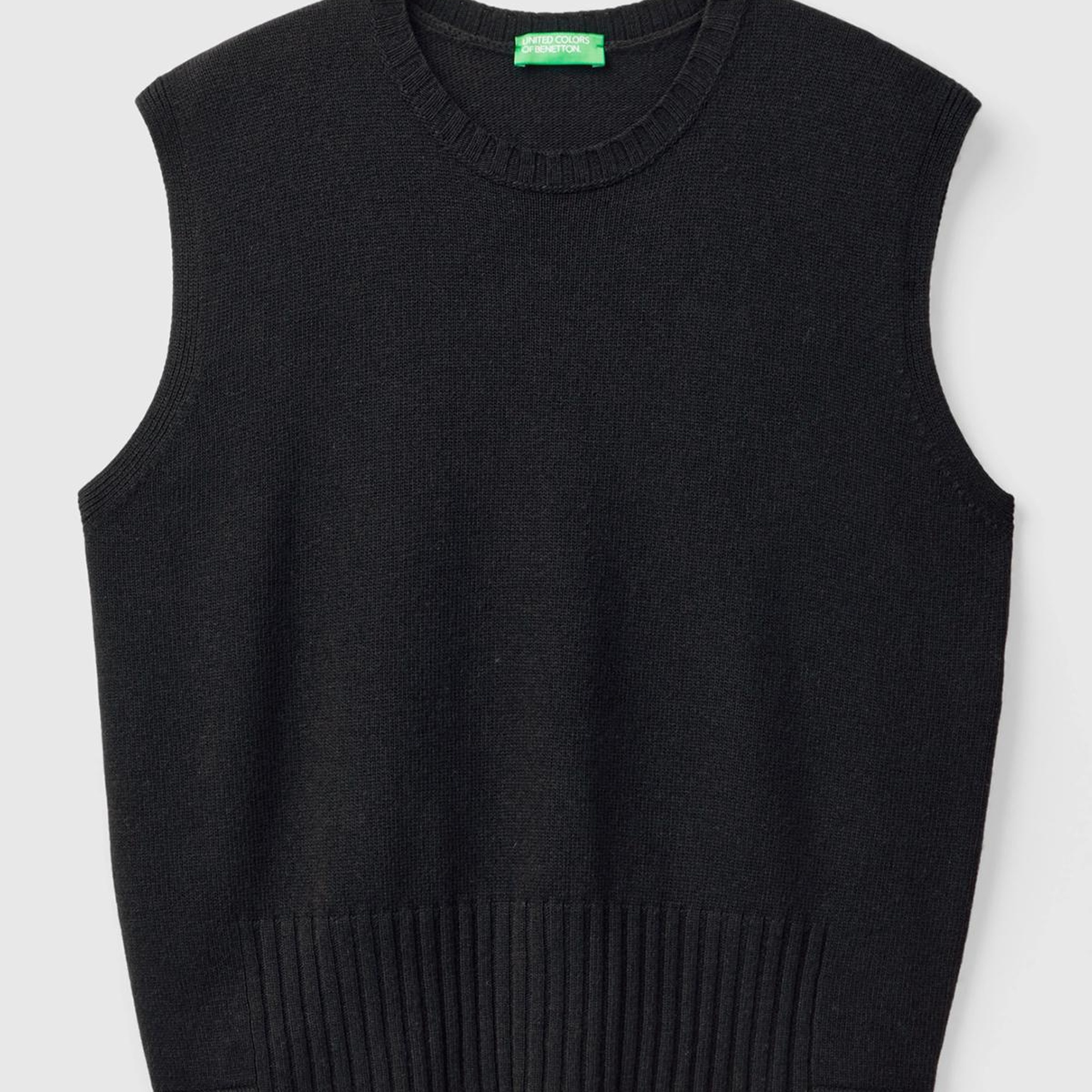 Kadın Siyah Yün ve Viskoz Karışımlı Bisiklet Yaka Kolsuz Kazak