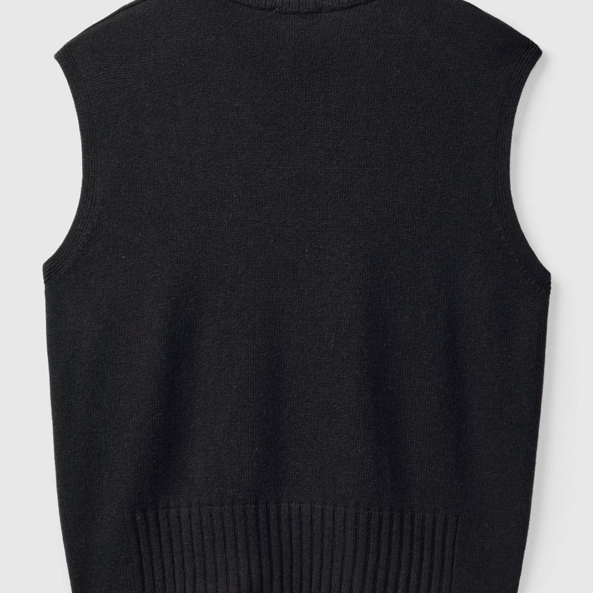 Kadın Siyah Yün ve Viskoz Karışımlı Bisiklet Yaka Kolsuz Kazak