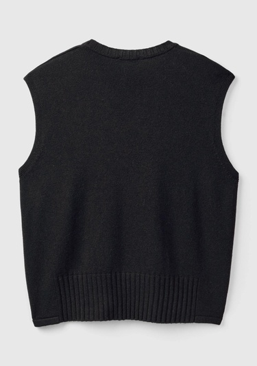  Kadın Siyah Yün ve Viskoz Karışımlı Bisiklet Yaka Kolsuz Kazak