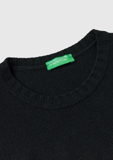  Kadın Siyah Yün ve Viskoz Karışımlı Bisiklet Yaka Kolsuz Kazak