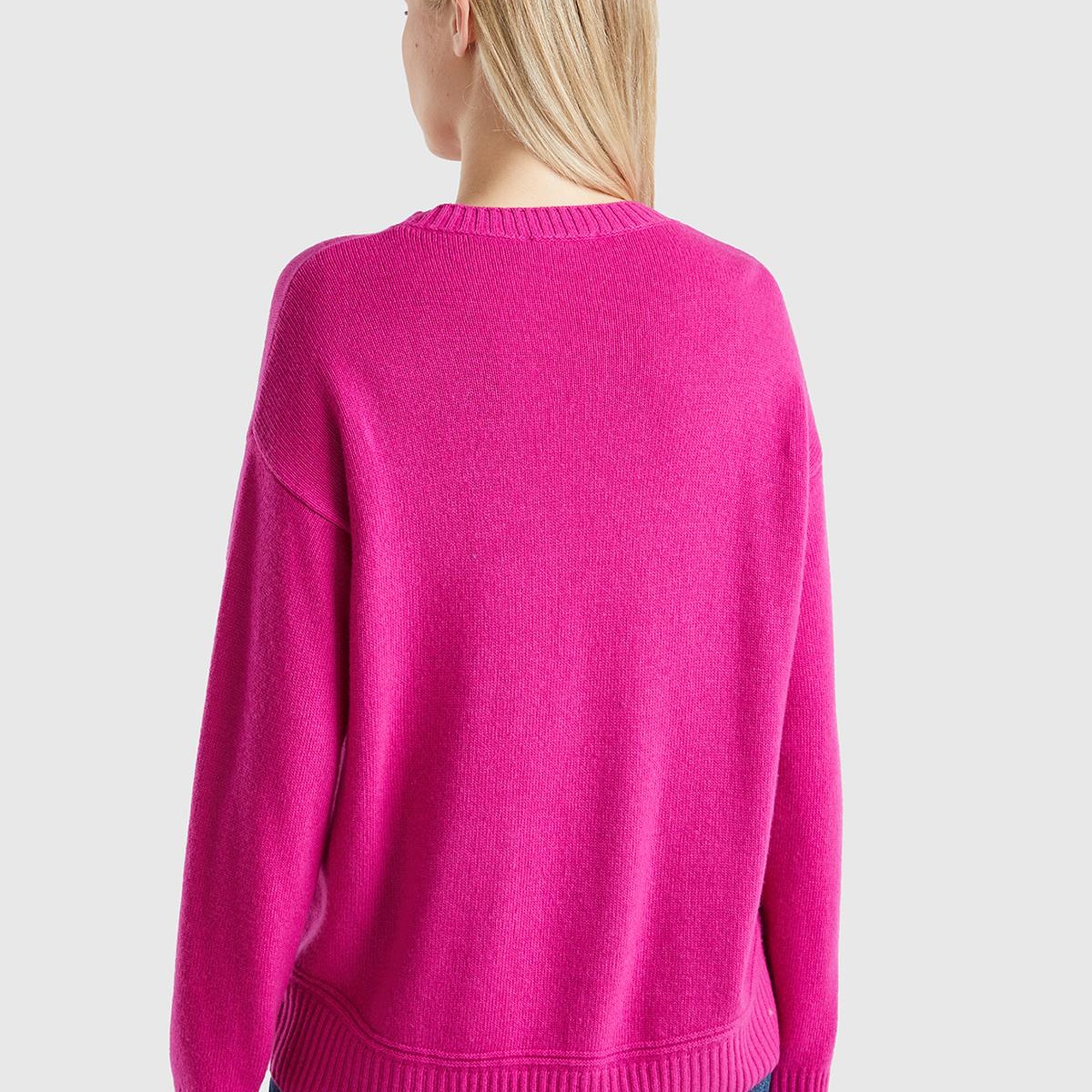 Kadın Fuşya Yün Karışımlı Alt Kısmı Geniş Bisiklet Yaka Kazak