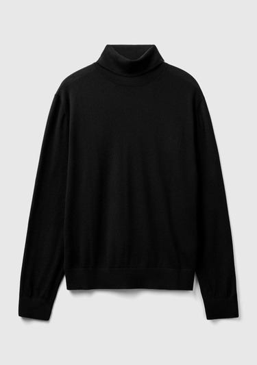  Erkek Siyah %100 Extra Fine Merino Dik Yaka Kazak