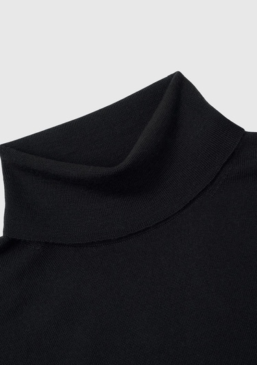 Erkek Siyah %100 Extra Fine Merino Dik Yaka Kazak