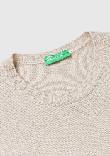  Kadın Bej Yün ve Viskoz Karışımlı Bisiklet Yaka Kolsuz Kazak