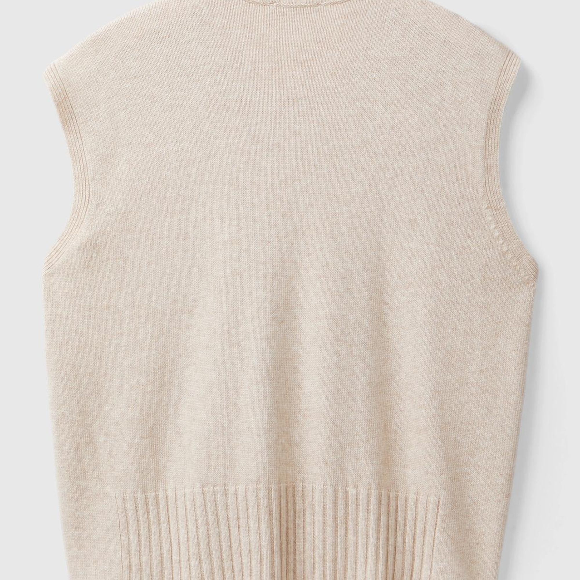 Kadın Bej Yün ve Viskoz Karışımlı Bisiklet Yaka Kolsuz Kazak