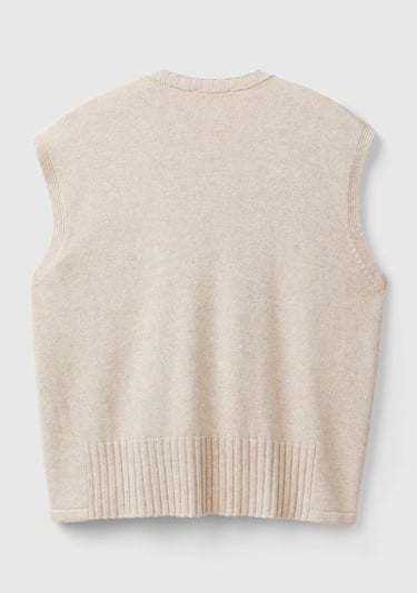  Kadın Bej Yün ve Viskoz Karışımlı Bisiklet Yaka Kolsuz Kazak