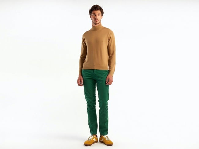  Erkek Taba %100 Extra Fine Merino Dik Yaka Kazak