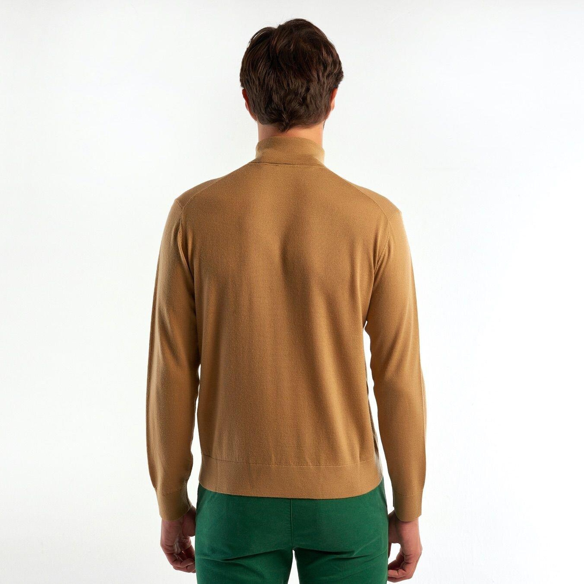 Erkek Taba %100 Extra Fine Merino Dik Yaka Kazak