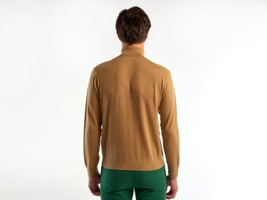  Erkek Taba %100 Extra Fine Merino Dik Yaka Kazak