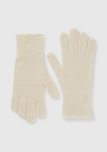  Kadın Krem %100 Yün Bilek Detaylı Düz Eldiven