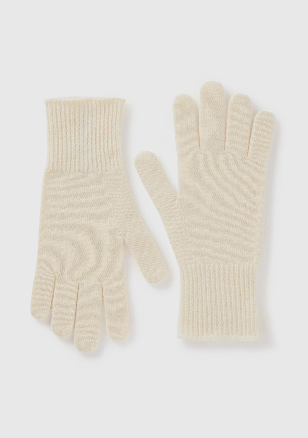  Kadın Krem %100 Yün Bilek Detaylı Düz Eldiven
