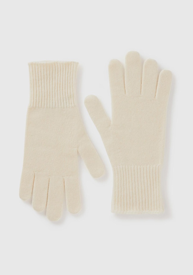  Kadın Krem %100 Yün Bilek Detaylı Düz Eldiven