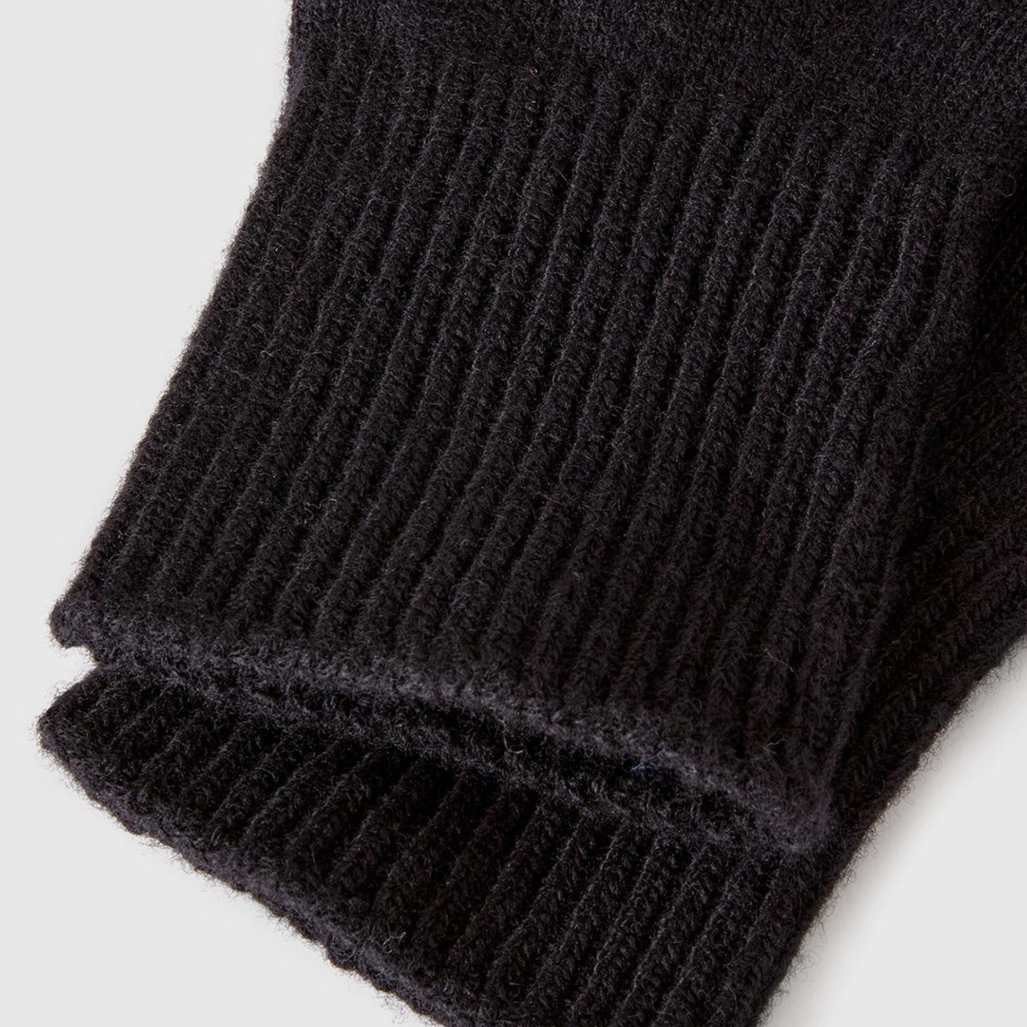 Kadın Siyah %100 Yün Bilek Detaylı Düz Eldiven