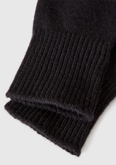  Kadın Siyah %100 Yün Bilek Detaylı Düz Eldiven