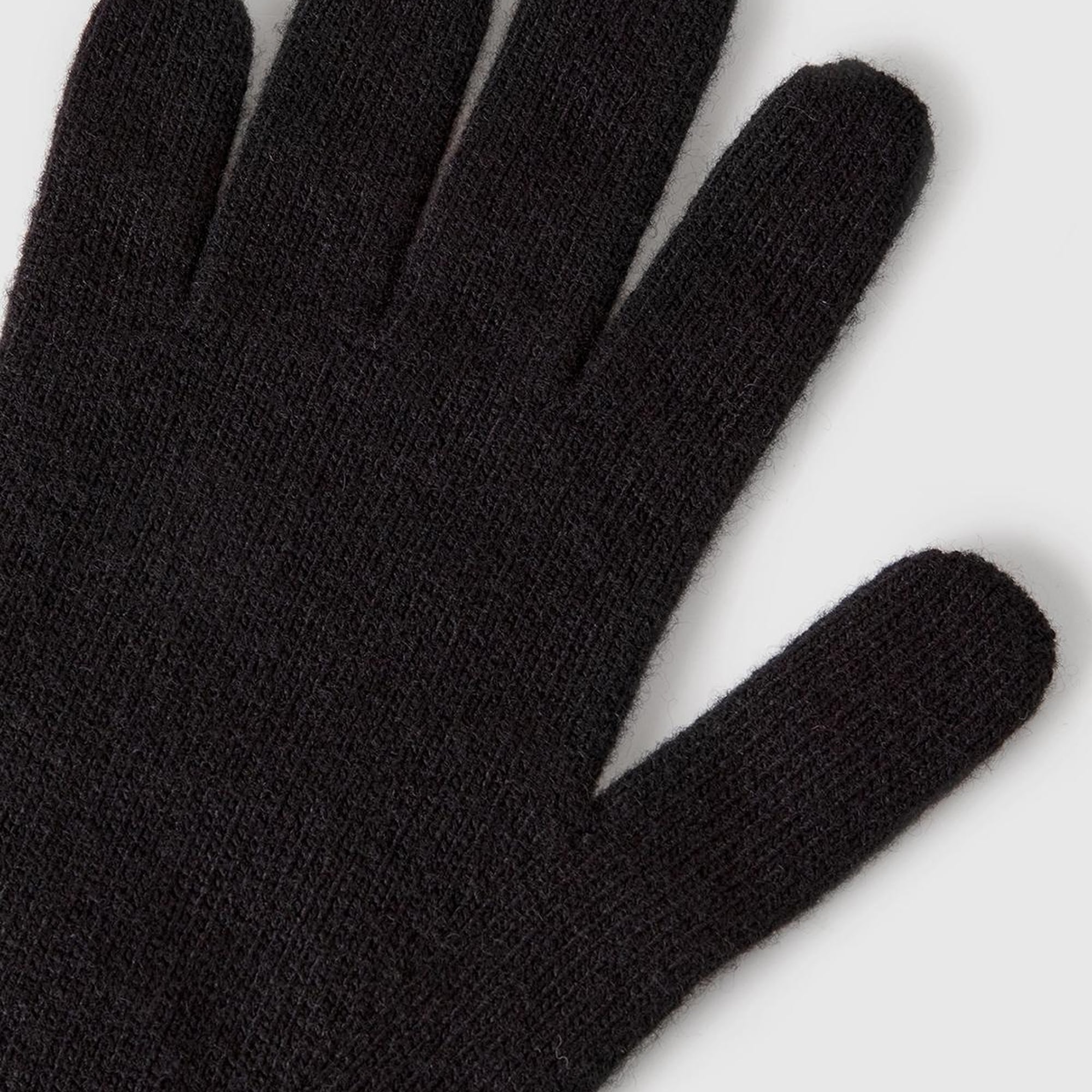 Kadın Siyah %100 Yün Bilek Detaylı Düz Eldiven