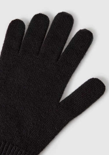  Kadın Siyah %100 Yün Bilek Detaylı Düz Eldiven