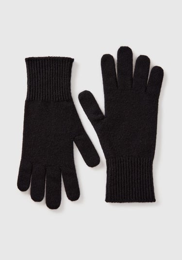  Kadın Siyah %100 Yün Bilek Detaylı Düz Eldiven