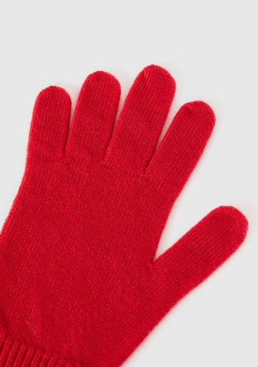  Kadın Kırmızı %100 Yün Bilek Detaylı Düz Eldiven