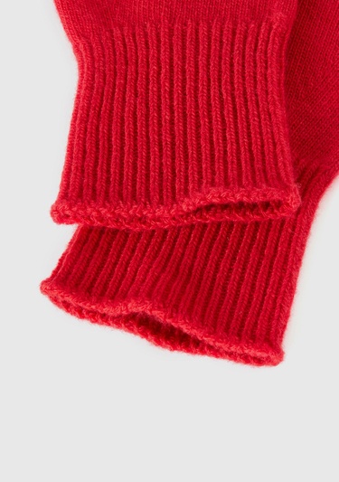  Kadın Kırmızı %100 Yün Bilek Detaylı Düz Eldiven