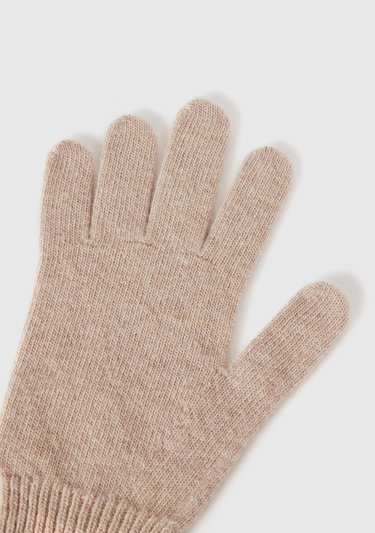  Kadın Bej Melanj %100 Yün Bilek Detaylı Düz Eldiven