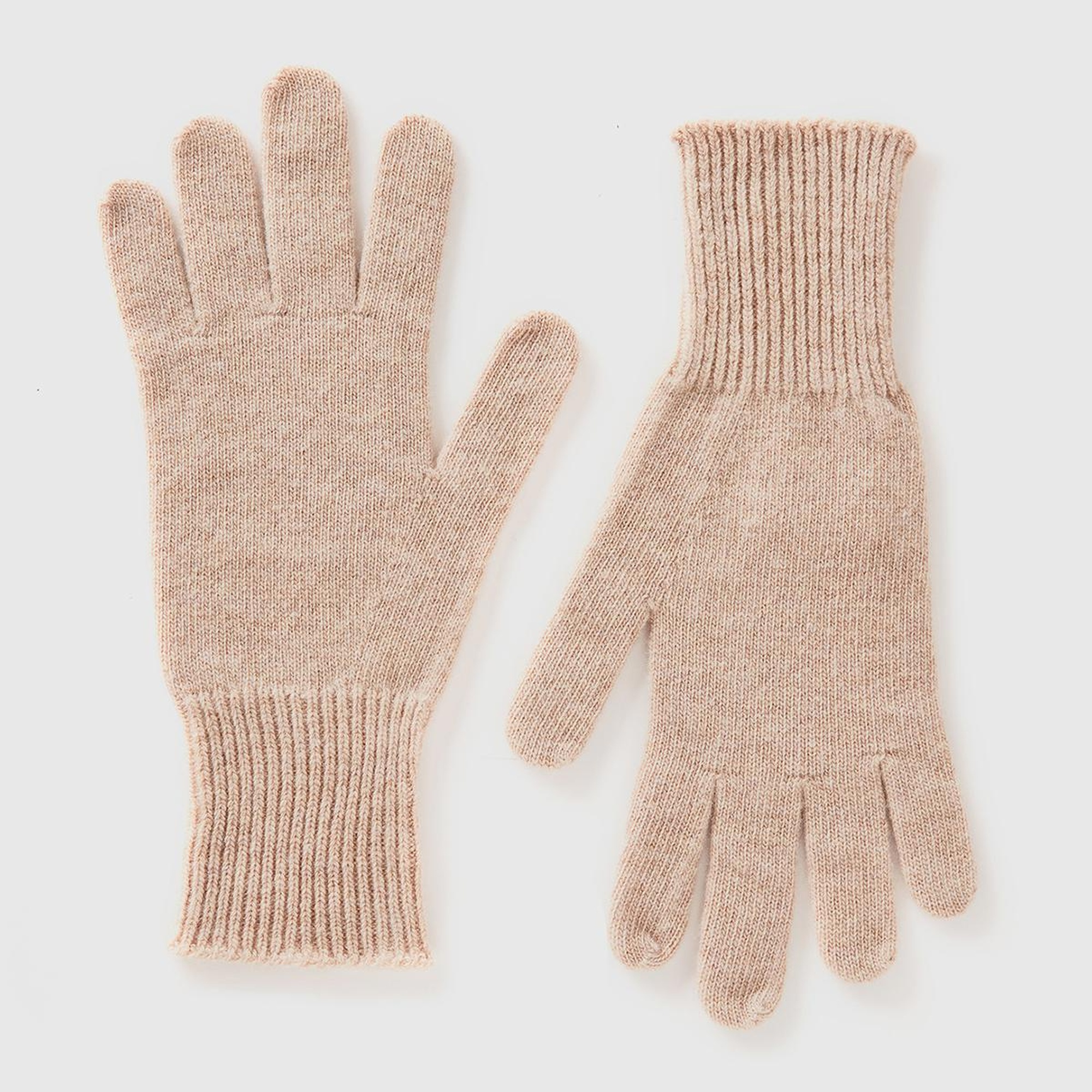 Kadın Bej Melanj %100 Yün Bilek Detaylı Düz Eldiven