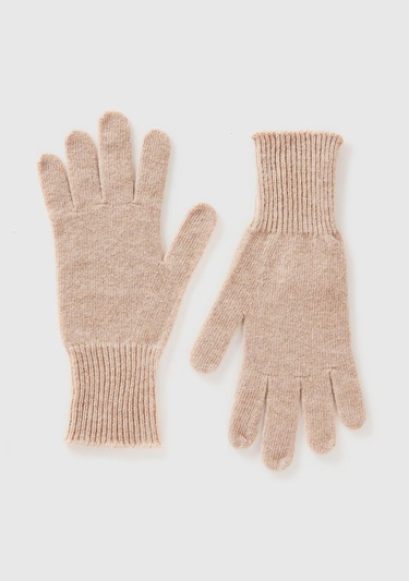  Kadın Bej Melanj %100 Yün Bilek Detaylı Düz Eldiven