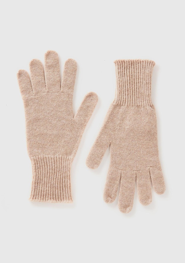  Kadın Bej Melanj %100 Yün Bilek Detaylı Düz Eldiven