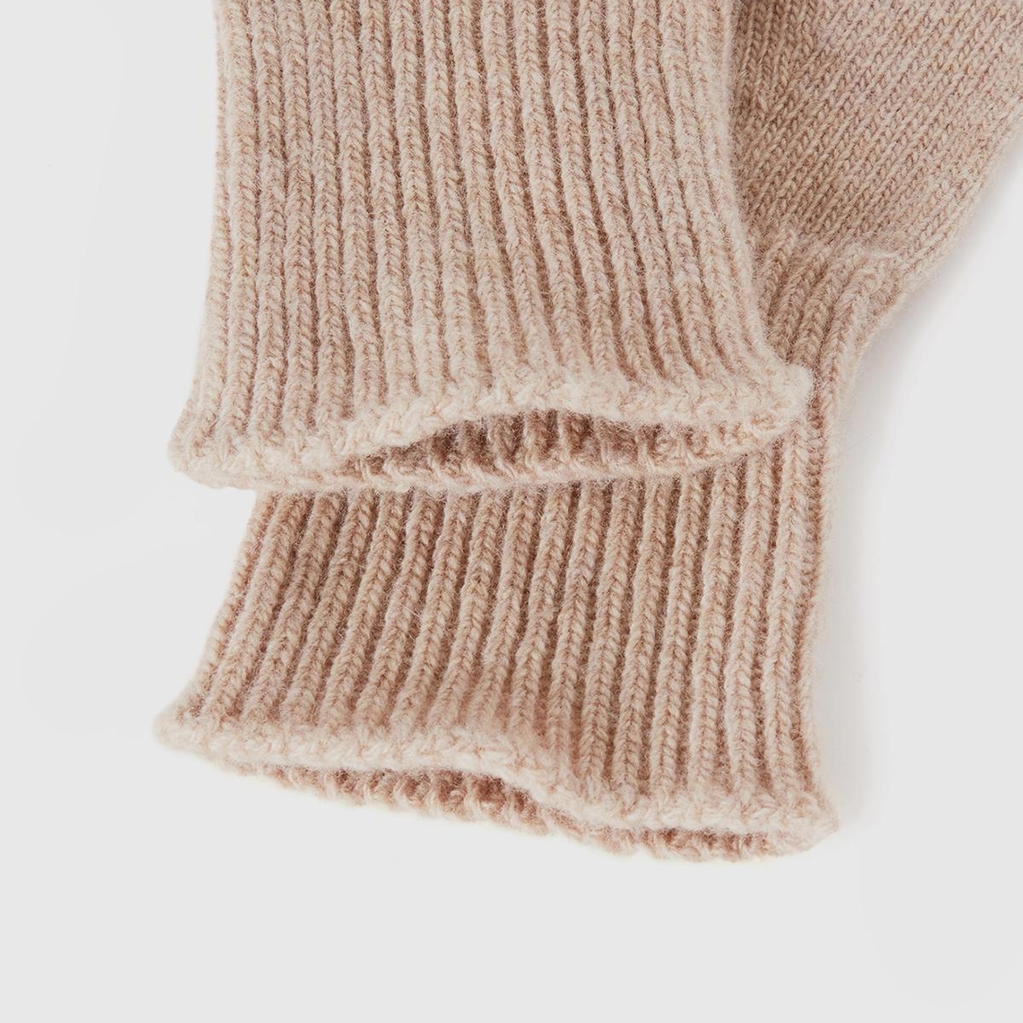 Kadın Bej Melanj %100 Yün Bilek Detaylı Düz Eldiven