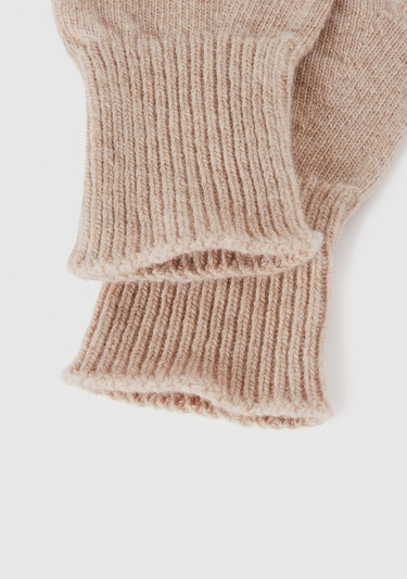  Kadın Bej Melanj %100 Yün Bilek Detaylı Düz Eldiven