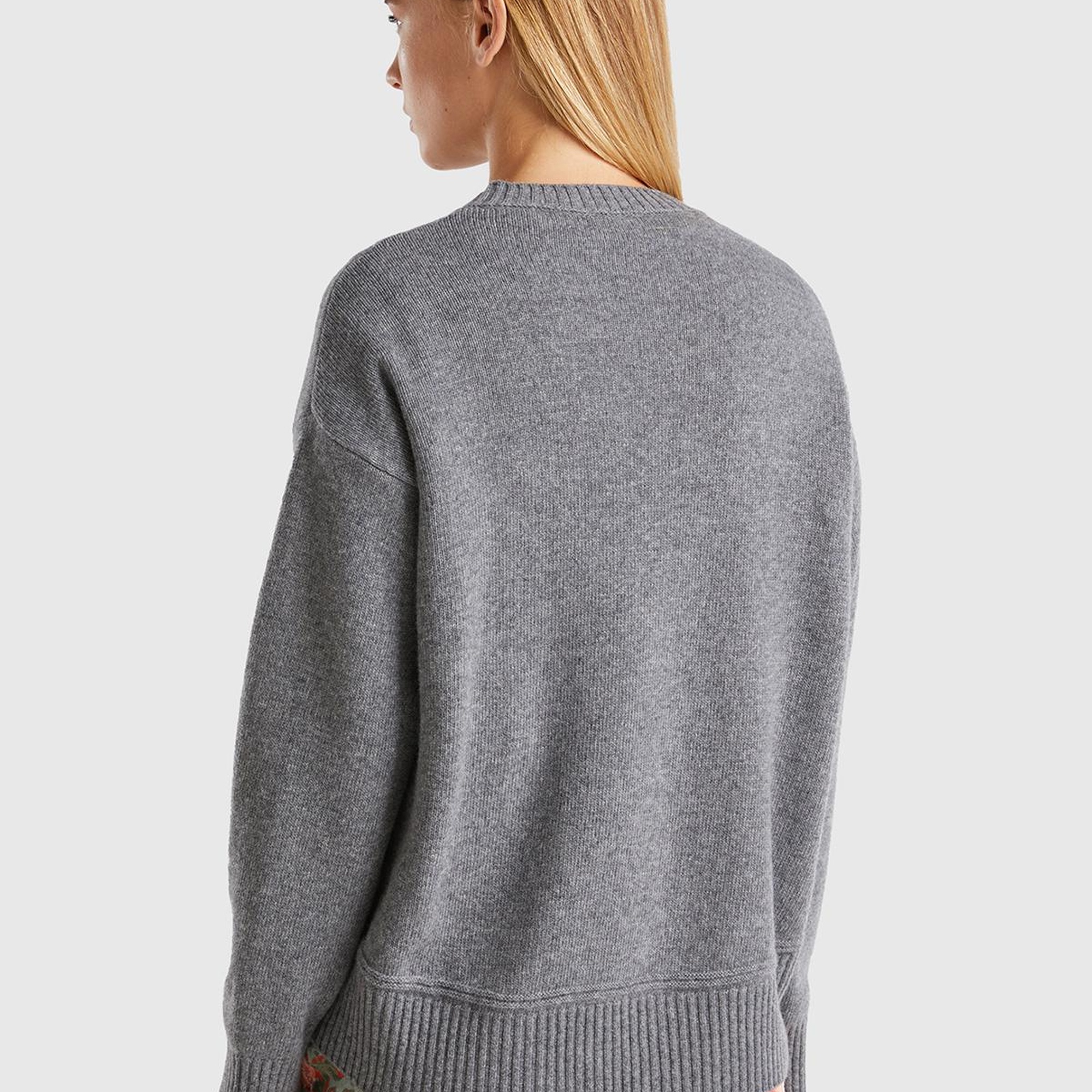 Kadın Antrasit Melanj Yün Karışımlı Alt Kısmı Geniş Bisiklet Yaka Kazak