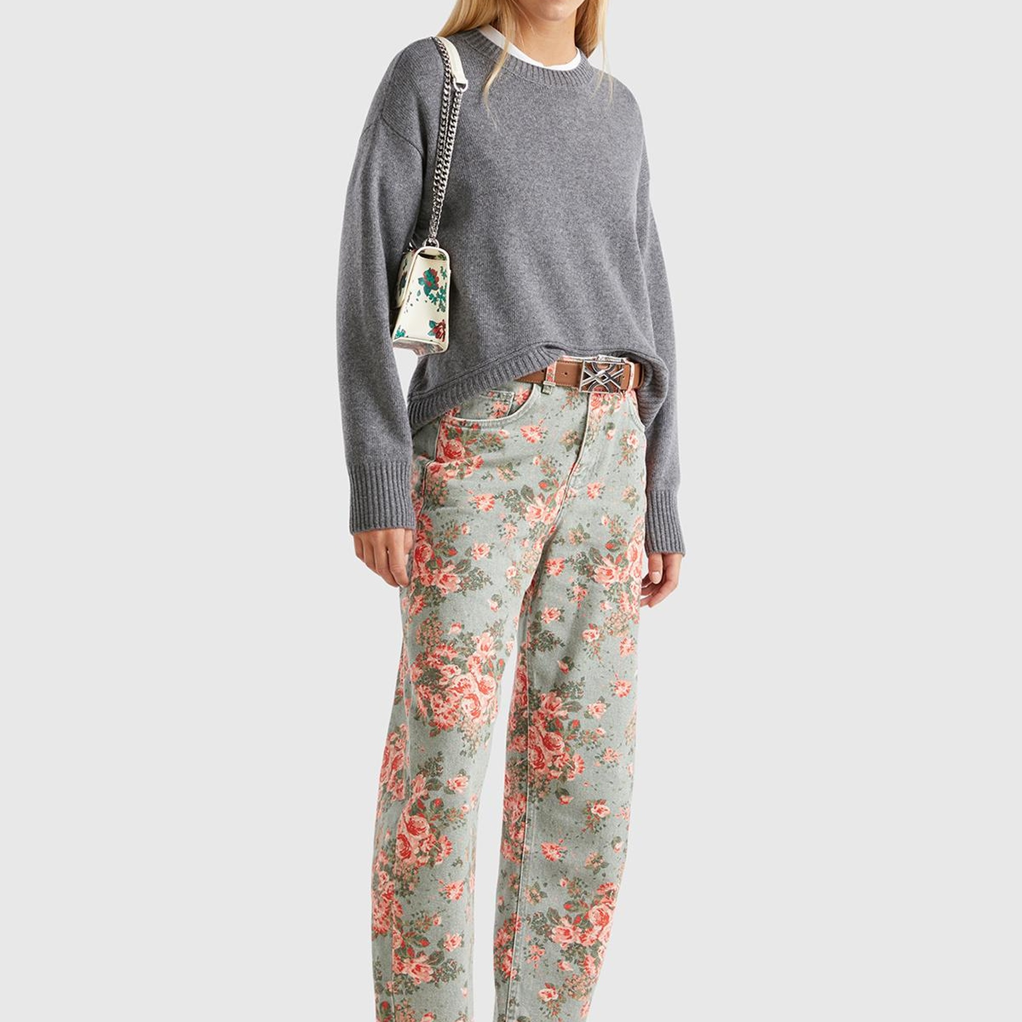 Kadın Antrasit Melanj Yün Karışımlı Alt Kısmı Geniş Bisiklet Yaka Kazak