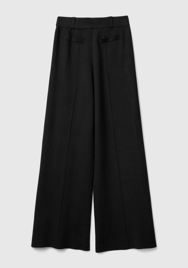  Kadın Siyah Viskoz Karışımlı Dikiş Detaylı Beli Elastik Palazzo Pantolon