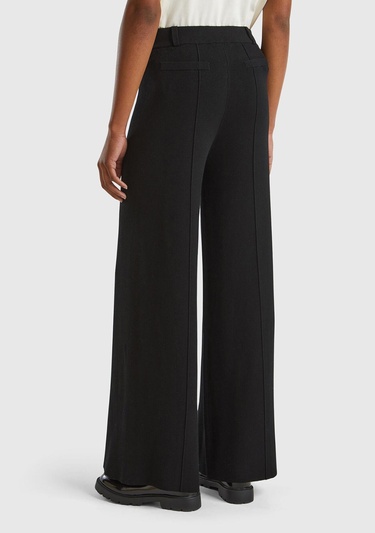  Kadın Siyah Viskoz Karışımlı Dikiş Detaylı Beli Elastik Palazzo Pantolon