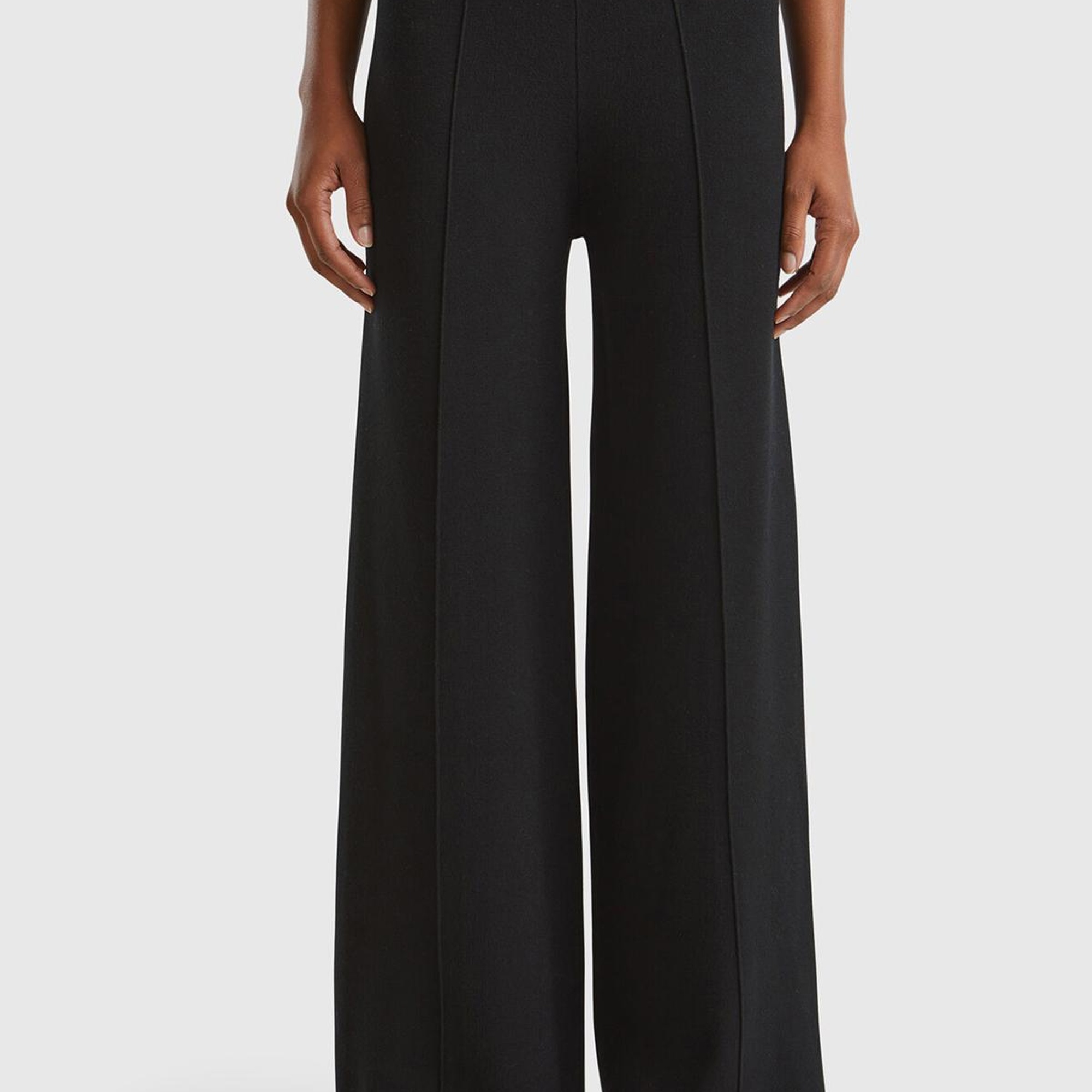 Kadın Siyah Viskoz Karışımlı Dikiş Detaylı Beli Elastik Palazzo Pantolon