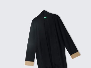  Kadın Siyah Viskoz Karışımlı Püsküllü Şal Yakalı Örme Hırka